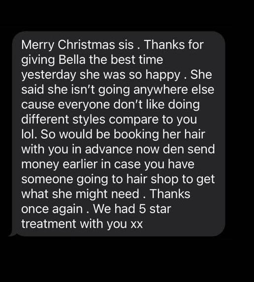 Screenshot of a message Tracy sent after her appointment.